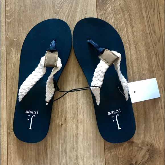 J. Crew Shoes - J Crew Flip Flop Braided Navy Cream Sandals NWT 7